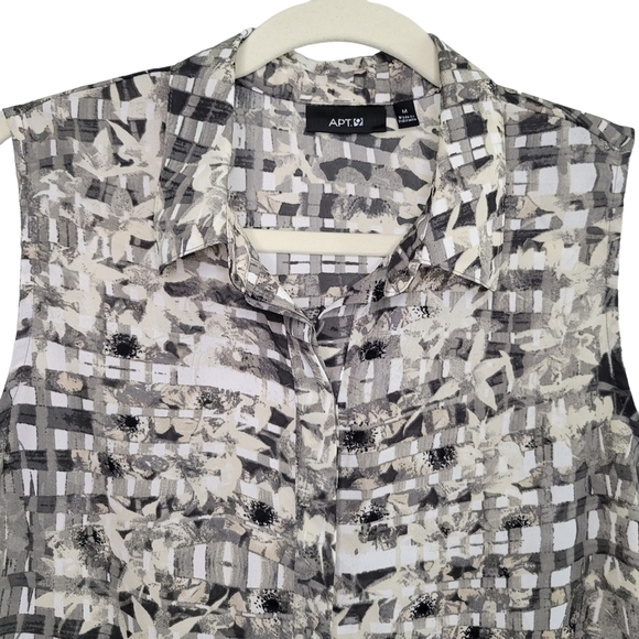 Apt. 9 Sleeveless Button-Up Collared Blouse w/ Back Slit Women's Size M Gray Tan - Picture 2 of 7